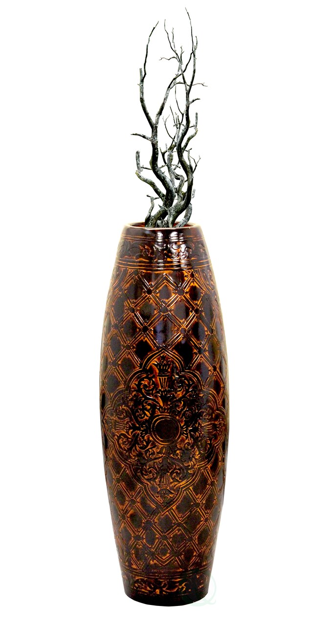35-Inch-Tall Floor Vase, Traditional Brown Fiberglass Flower Holder Centerpiece for Living Room Decor, Large Decorative Home Interior Vase for Room Decor, Livingroom Decor Large Floor Vase